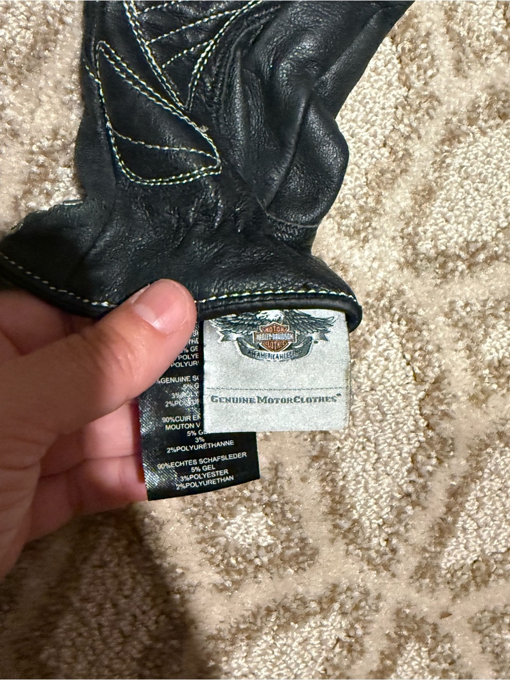Harley-Davidson Black Leather Riding Gloves with Lace-Up Cuff - Picture 4 of 7
